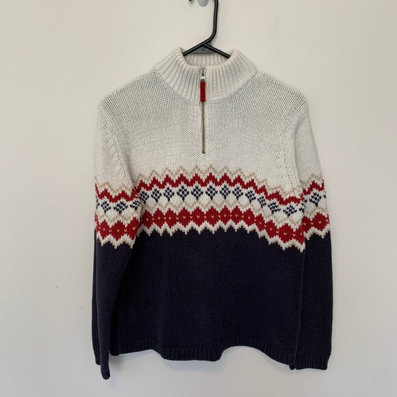 EDDIE BAUER RED, WHITE & BLUE SKI SWEATER SIZE LARGE - Picture 1 of 5
